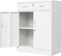 Wanfu Metal Storage Cabinet, Locking Cabinet with 1 Drawer and Adjustable Shelf, 36" H x 28" W x 16" D Steel Storage Cabinet for Office, Garage, Home-White