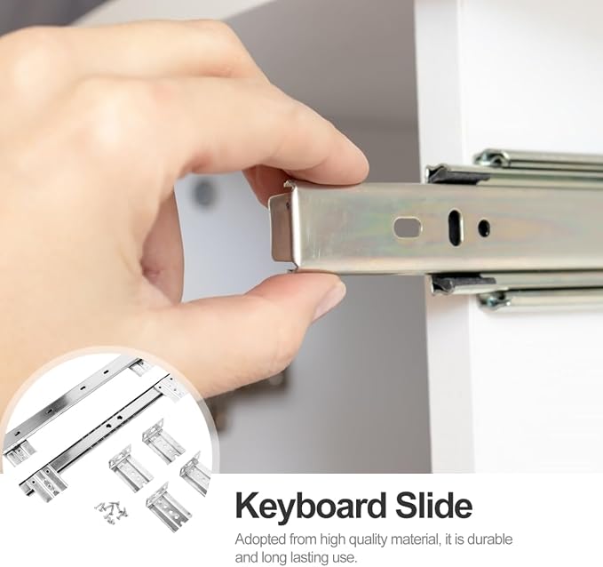 FAVOMOTO 14" Keyboard Drawer Slides - Heavy Duty Ball Bearing Keyboard Slides Under Desk Rails Rack Tray Accessories for Cabinet Furniture Hardware Rails