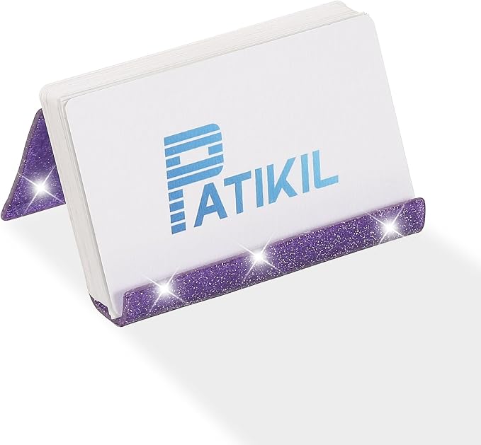 PATIKIL Business Card Holder for Desk, Acrylic Business Card Holders Shine Card Stand Organizer Cards Display for Office Exhibition, Purple