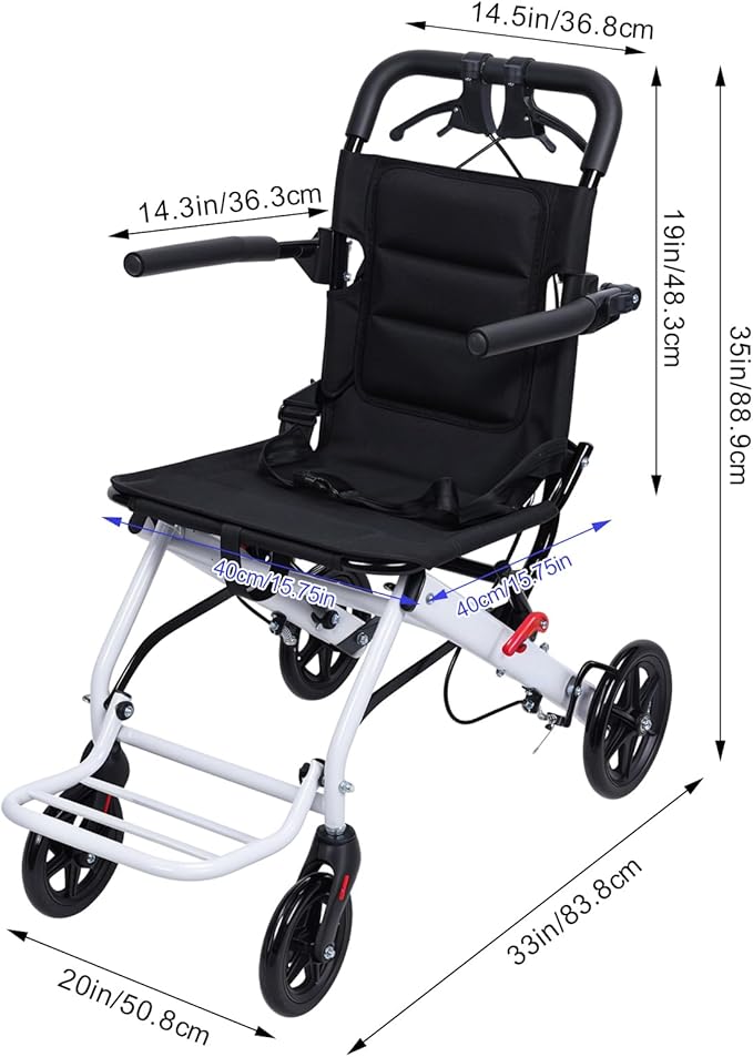 Lightweight Transport Wheelchair, Folding Transport Chair with 250Lbs Weight Capacity, Handbrakes & Footrest, Easy for Travel, Portable Wheelchair for Seniors Adults White