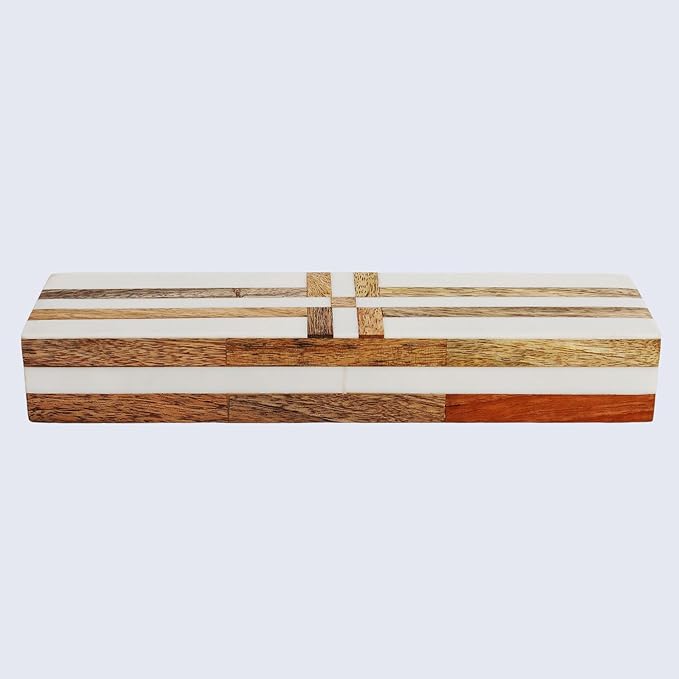 Handicrafts Home White Decorative Storage Box with Lid Wooden Entryway Organizer Box Key Holder Console Table Storage for Hallway Decor – Resin Inlay Patisserie Delight Collection- 10x2.5x1.5