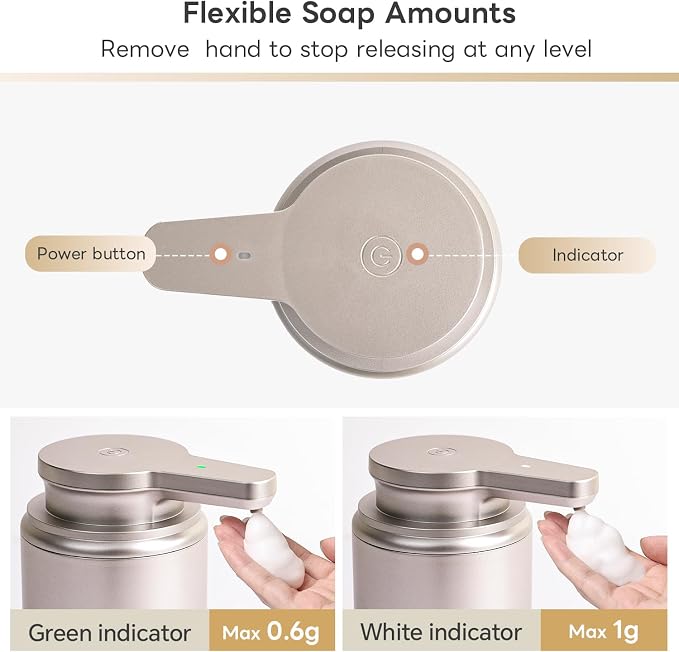 LAOPAO Automatic Soap Dispenser, Rechargeable Touchless Foaming Hand Soap Dispenser for Bathroom, Soap Pump for Kitchen, Water-Resistant, Xmas Gift 10oz, Light Silver, Plastic