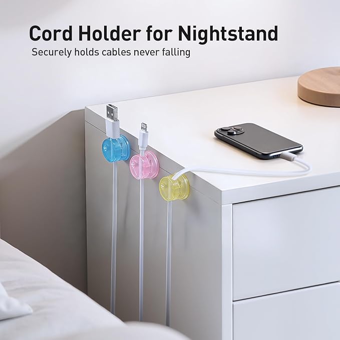 AGPTEK 8 Pack Magnetic Cable Clips, 360° Rotatable Cord Holder, Colorful | Cable Holder for Nightstand, Desk Cord Organizer Adhesive Wire Management Home Phone Charging Cords USB Cable Keeper