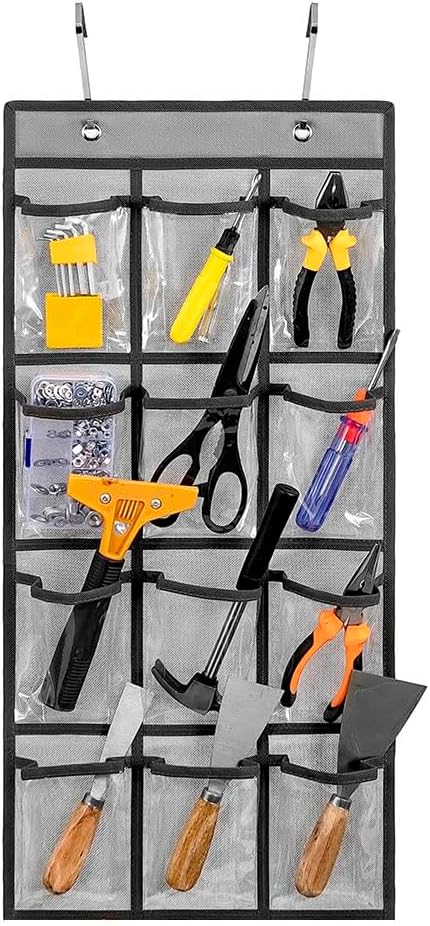 2 Pcs Classroom Pocket Chart Cell Phone Organizer Calculator Holder Over The Door Hanging Storage for Sock Underwear Jewelry with 12 Clear Pockets (Grey)