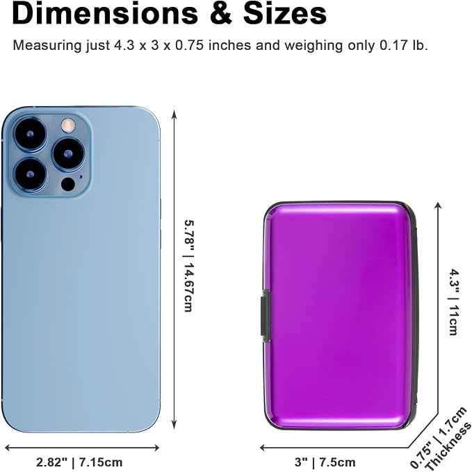 Credit Card Holder, RFID Blocking Metal Card Wallet for Women Men Slim ID Card Holders Protector Aluminum Business Hard Case (Purple)