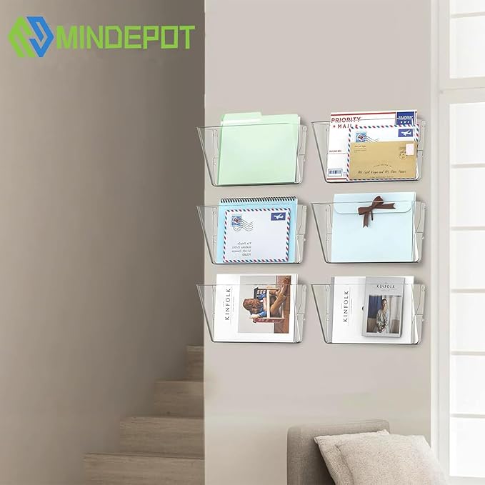 MINDEPOT 3 Pockets Acrylic Wall File Organizer, Clear Wall File Holder, Plastic Hanging Wall File Holder for Office, School and Home, Clear