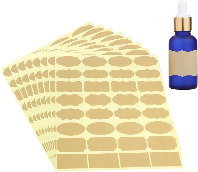 Wisdompro Assorted Fancy Shape Label Stickers, 256 Pcs Gift Tag Stickers | 2 x 1.2 inch, Blank Writable Labels, Self Adhesive, Printable, for Essential Oil Bottles, Jars, Food Containers, Small