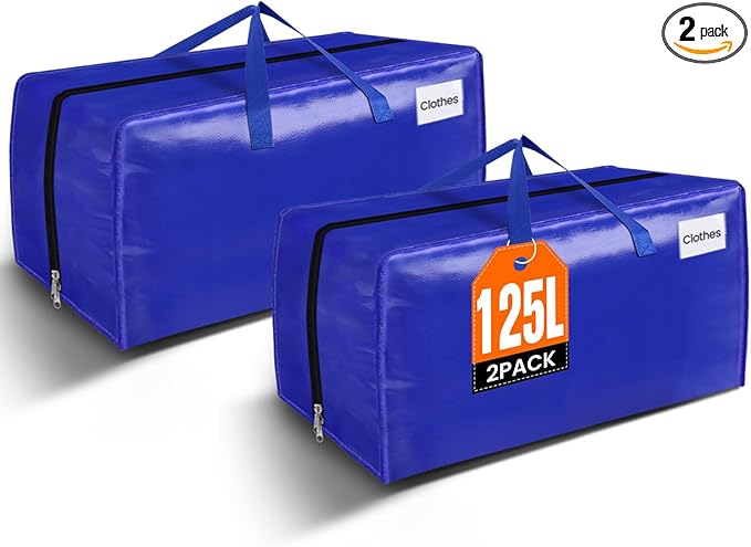 BlissTotes Moving Bags, Heavy Duty Moving Supplies & Storage Bags, Extra Large Packing Bags, Boxes with Tag Pockets, Collapsible Fold Flat Storage Totes, Alternative to Box and Bin, 125L, 2 Packs