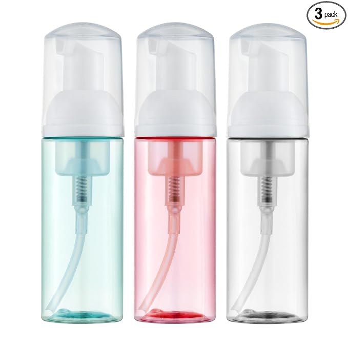 Tekson Soap Foam Bottle (60ml, 2 fl oz), Empty Travel Foaming Lash Shampoo for Cleanser, Dispenser (Clear, Pink, Green)