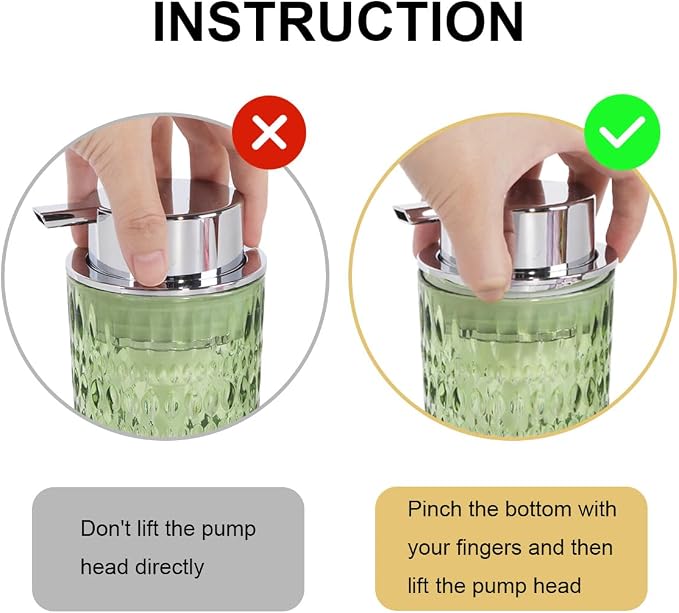 Foam Soap Dispenser, Glass Foaming Hand Soap Dispenser with Pump, 14 Oz Bathroom Refillable Liquid Lotion Pump Bottle Container for Kitchen Countertop Decor (1, Green Silver)