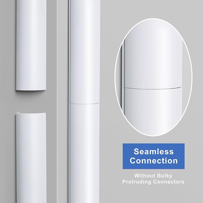 ZhiYo 42.5in Cord Hider for 2-4 Wall-Mounted TV Wires, 1.4"W x 0.7"H, White | Split-Hinge Design for Easy Installation, Half-Round Glazed Finish Ideal for Wall/Baseboard, Self-Adhesive, 3Pack(14.2" Each)