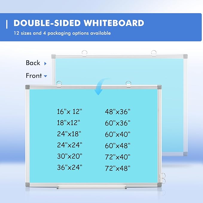 WALGLASS Magnetic Whiteboard 24"x18" Dry Erase White Board for Walls with Pen Tray, Aluminium Frame and Dry-Wipe Writing Surface for School, Home, and Office (Blue)