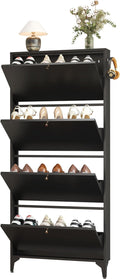 Shoe Cabinet with 4 Flip Drawers-Metal Narrow Shoe Rack for Entryway,Hallway,Living Room-Hidden Metal Shoe Cabinet-Freestanding Shoe (4 Door Width 27.56, Black)