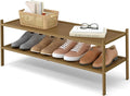 Smiry Bamboo Long Shoe Rack, 2 Tier Shoe Organizer for Entryway & Closet, Stackable Free Standing Storage Shelf for Shoes, Bags & Plants, Walnut
