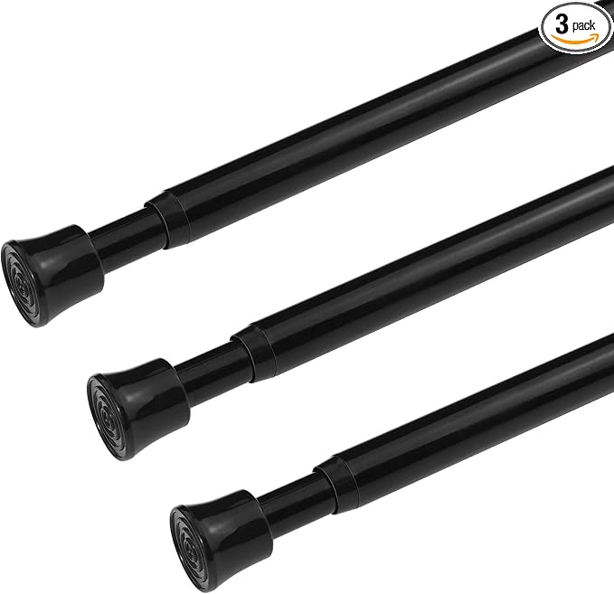 KXLife Spring Tension Rods for Windows Adjustable 28-49", 3Pcs, Black | No Drilling, Expandable Spring Loaded, Suitable for Shower, Kitchen, Wardrobe, Doorway