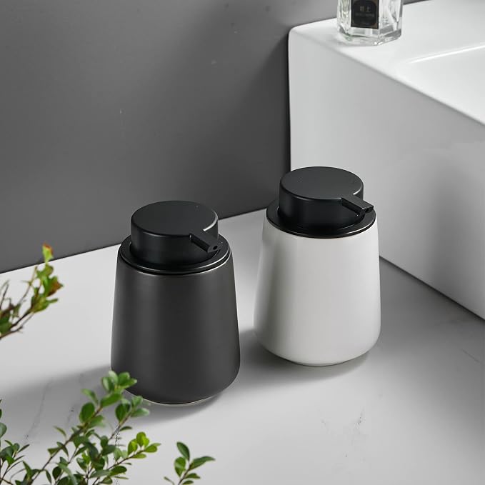 12Oz Black Soap Dispenser - Modern Ceramic Lotion Hand Soap Dispenser with Easy-to-Press Black Pump, Reusable and Refillable Liquid Dish Soap Dispensers for Bathroom & Kitchen
