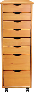 Jela-USA Solid Pine Wood 8 Drawer Rolling Cart, Honey Pine