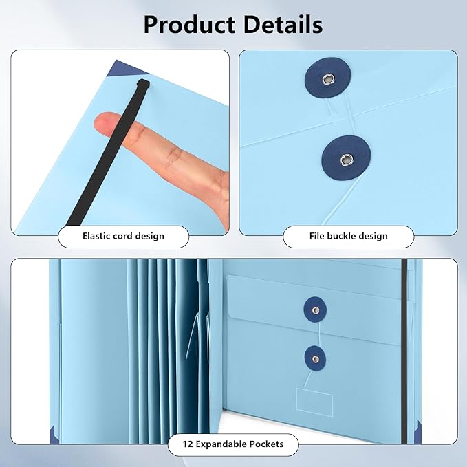 Document Organizer, File Folder with Labels and Pockets, Expanding Storage Folder for Important Papers, Emergency Binder, Birth Certificates and Letters, Ideal for Home Files Organization (Blue)
