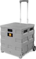 MaxWorks Collapsible Rolling Utility Cart with Lid 80 lb Capacity Folding Dolly with Telescoping Handle Heavy Duty Plastic Crate on Wheels for Shopping Office and Teachers (50876)