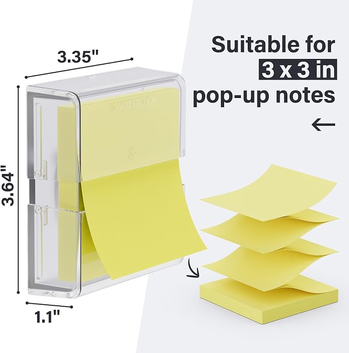 SMART&COOL Magnetic Pop-Up Note Dispenser for 3 x 3 in Accordion-Style Sticky Notes, Sticky Note Holder for Fridge, File Cabnets or Office Supplies, 1Pack, Clear (Notes Not Included)