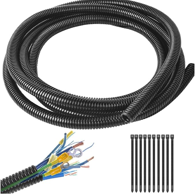 Black 1/4" inch Split Wire Loom Tubing,Alex Tech 32.8ft
