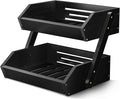 G.a HOMEFAVOR 2-Tier Fruit Basket for Kitchen Counter, Black, Self-assembly | Bamboo Fruit Bowl, Vegetable Storage for Fruit Shop and Home Organizer, 15 mm Thickness