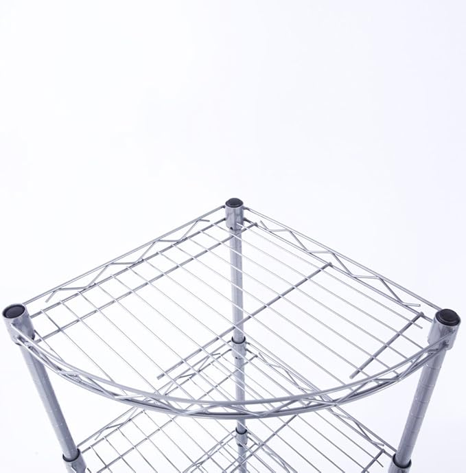 4-Tier Carbon Steel Corner Storage Rack, Adjustable Metal Shelf Organizer with Mesh Design for Kitchen, Bathroom, Office, or Living Room – Silver Gray