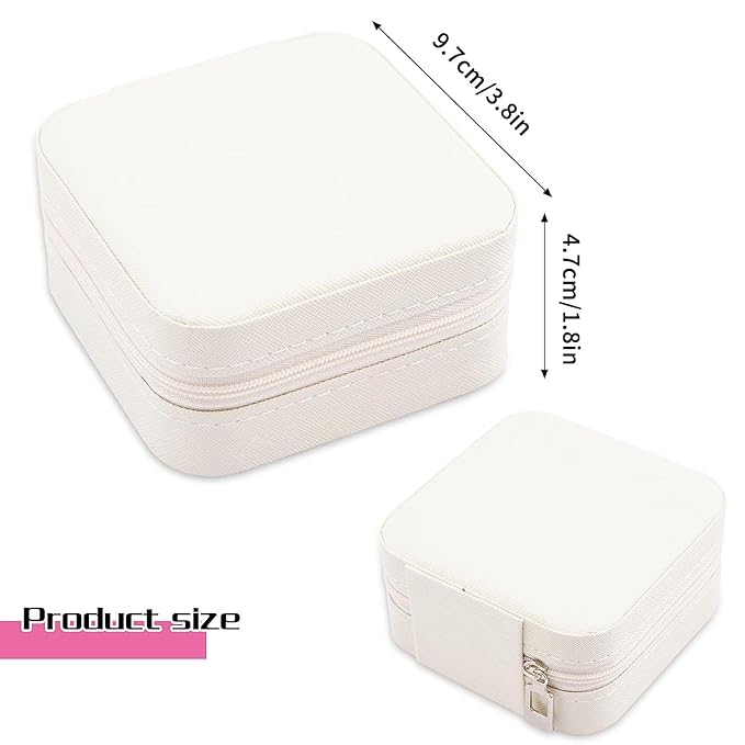 Neveika Portable Travel Mini Jewelry Box Leather Jewellery Ring Organizer Case Storage Gift Box Girls Women (2pcs White).