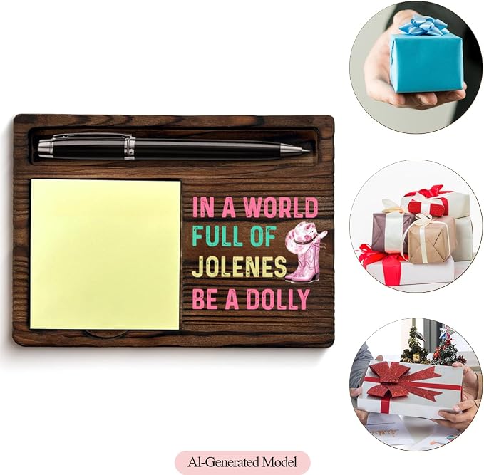 Pink Decor Pink Dolly Themed Sticky Note Holder, Dolly Gifts for Women Music Lovers Fans Sister Daughter Birthday Christmas, in a World Full of Jolenes
