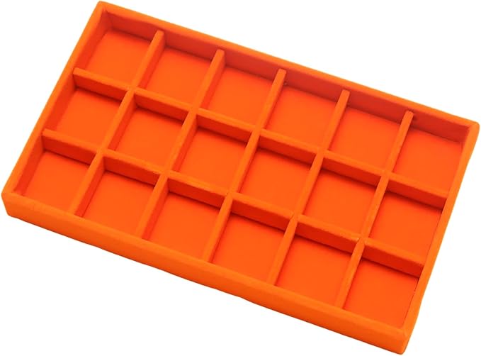 Velvet Jewelry Trays for Drawers, Orange Stackable Jewelry Drawer Organizer Inserts, Ring Earring Necklace Bracelet Holder Organizer Storage Display Tray with Removable Dividers, 18 Grids