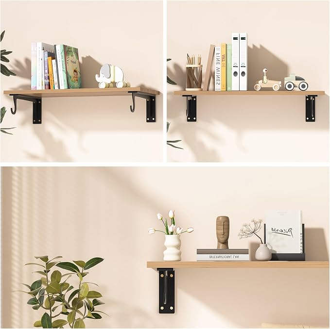 Heavy Duty Closet Rod Support Bracket 400lbs 12x5.6in(4pack Black) | Sturdiness Wall Mounted Shelf Brackets with Holders for Kitchen Bathroom Bedroom Office