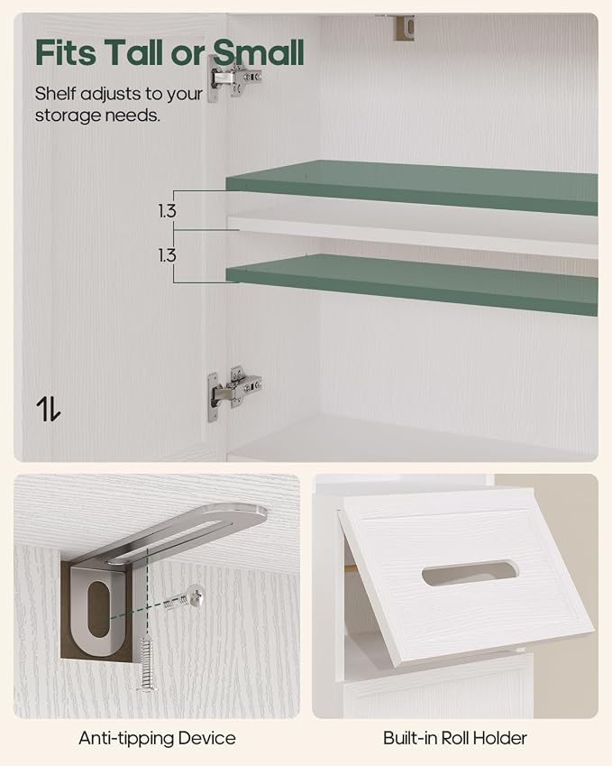 7-Tier Over Toilet Storage Cabinet, 2-in-1, Separable Bathroom Storage | Over-Toilet and Tall Narrow Cabinet, with Doors, Adjustable Shelf, Big/Small Room, Laundry, Tissue Holder, Anti-Tip, White