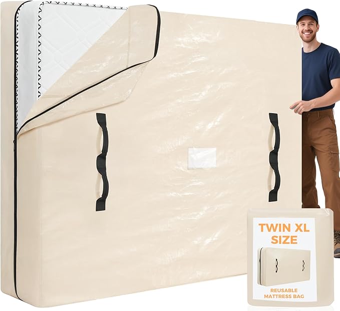 BAGAIL Mattress Bags for Moving, Mattress Covers with Heavy Duty Handles, Reusable Mattress Storage Bag for Moving Supplies(Beige, Twin XL)