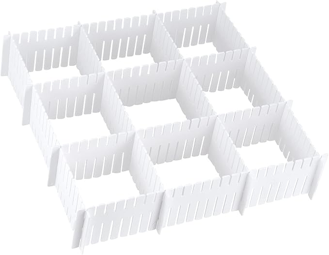 MUKCHAP 72 Pieces DIY Plastic Grid Drawer Organizer, 12.6 Inch Plastic Grid Drawer Dividers, Plastic Adjustable Drawer Dividers Organizer for Sock, Underwear, Scarf, White