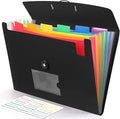 Accordian File Organizer 7 Pocket Expanding File Folder with Labels, Plastic Expandable File Folder for Documents Letter Size A4 Papers - Black