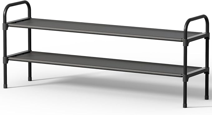 Kitsure Shoe Rack, 39" Wide Extra-Long Shoe Organizer, 2-Tier, Black | Closet, Front Door Entrance, Entryway, Stackable & Detachable Shelf, Closet Organizers and Storage