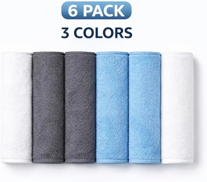 Microfiber Cleaning Cloth 6 Pack, Ultra Soft Towels for Car, Kitchen & Glass, Lint-Free, Streak-Free, Reusable 11x11 Inch