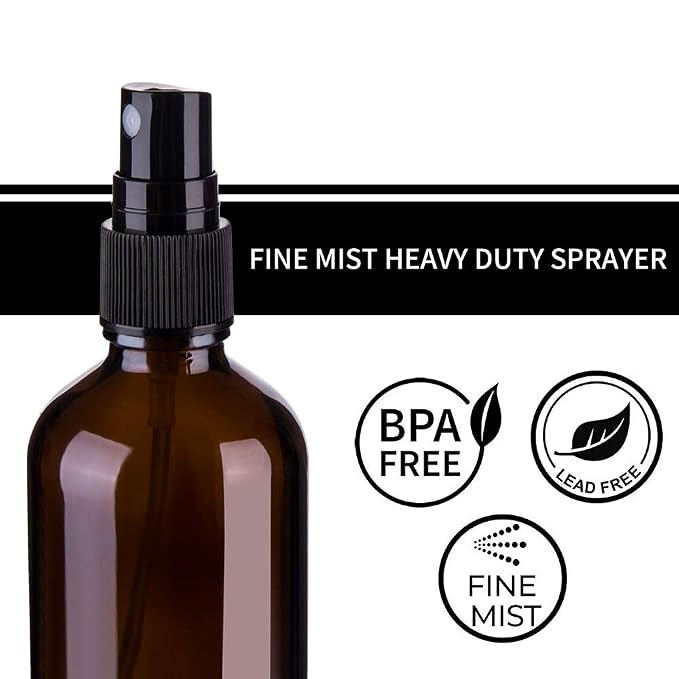 Hydior 4oz Amber Glass Spray Bottle for Essential Oil, Empty Fine Mist Spray Bottle, 6 Pack