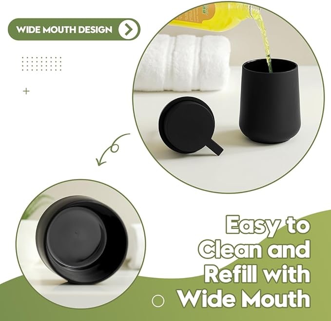 YAUKPH Matte Black Foaming Hand Soap Dispenser Plastic 11 oz - Modern Minimalist Style for Bathroom & Kitchen Countertop Refillable