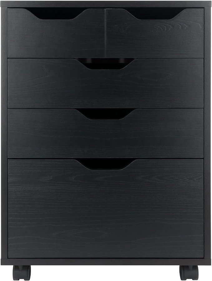 Winsome Halifax Mobile Storage Cabinet with 5 Drawers in Black, Stylish & Functional Home Storage Cabinet for Filing, Kitchen Organization, Moveable Furniture for Office, Dorms, Apartments