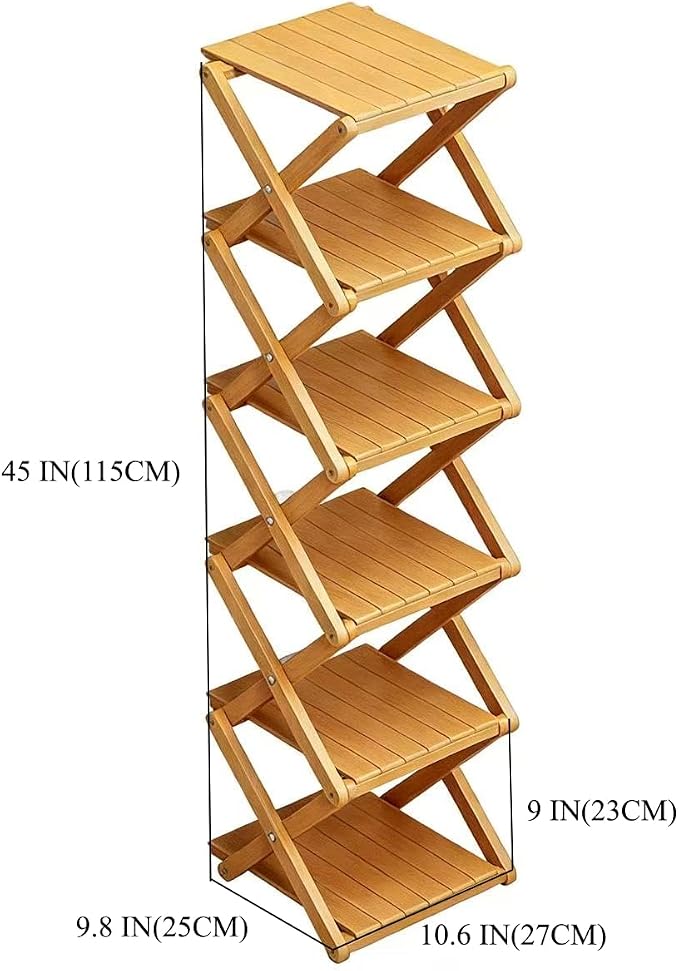Bamboo Shoe Rack - No Assembly Required, Tall Narrow Foldable Shoe Organizer, Space-Saving Multifunctional Shelf for Entryways, Corners, Bedrooms, Balconies, 6 Layer(Reinforced and Thickened)