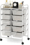 Moccha 10-Drawer Rolling Storage Cart - Under Desk Storage Drawers with wheels for Craft Art Supply Paper Salon, Scrapbook Paper Tools, Mobile Utility Cart for Classroom, Clear