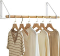 IBUYKE Wall Mounted Clothes Rack, Wood Wall Mounted Clothes Rail, Space-Saving Hanging Closet Rod, Modern Wardrobe Coat Rack for Entrance, Wall, Door, Bathroom, Bedroom, White TYJ005W