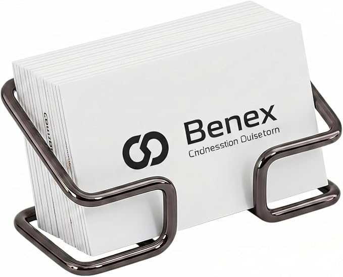 Business Card Holder, Dual Slot Iron Desktop Business Card Display Stand, Slanted Card Organizer for Office Desk, Trade Show, Reception Counter Black