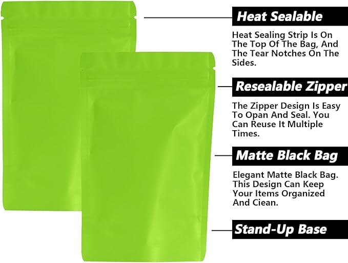 100PCS Smell Proof Resealable Pouch Bags,ULIFESTAR Aluminum Foil Flat Food Storage Bag,Sealable Pcsaging Zipper Pouches with Tear Notches for Pcsaging Lipgloss,Jewelry,etc(10*15cm/3.94*5.91",Green)