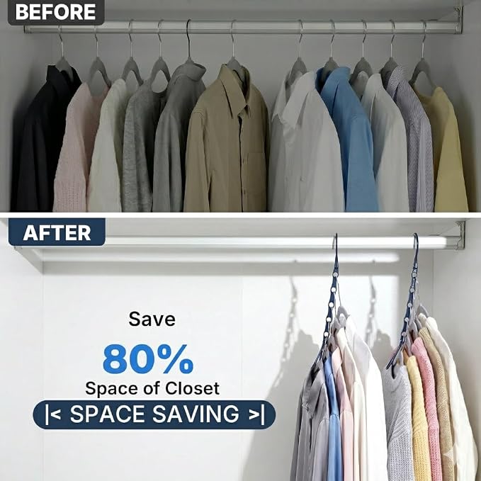 HOUSE DAY Space Saving Hangers 10 Pack, Closet Organizers and Storage | Sturdy Cascading Hangers with 5 Holes for Heavy Clothes, Multi Hangers in One, College Dorm Room Essentials - Misty Blue