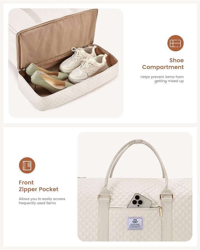 LOVEVOOK Convertible Garment Bag for Travel with Shoe Pouch, Carry On Garment Duffel Bag with Toiletry Bag, 2 in 1 Hanging Suitcase Suit Bag, Weekender Bag for Women Travel, Wedding, Beige