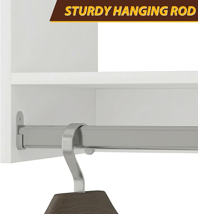 25.5" Wide Tall Hanging Modular Closet System, Wall-Mounted Closet Organizer with Shelf and Hanging Rod, White
