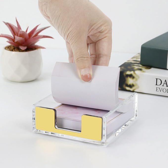 MultiBey Sticky Notes Memo Pad Holder Dispenser Clear Acrylic Gold Post Note Pad Holders Aesthetic Desk Supplies Organizer Accessories for Office Home Schools (Gold) | Post Note Pad Holders Aesthetic Desk Supplies Organizer Accessories for Office Home ...