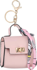PATIKIL Mini Backpack Keychain, Cute Coin Purse Keychain PU Leather Backpack Purse Key Chain Little Earbud Bag Keychains for Women Mini Card Data Cable Organizer, Pink
